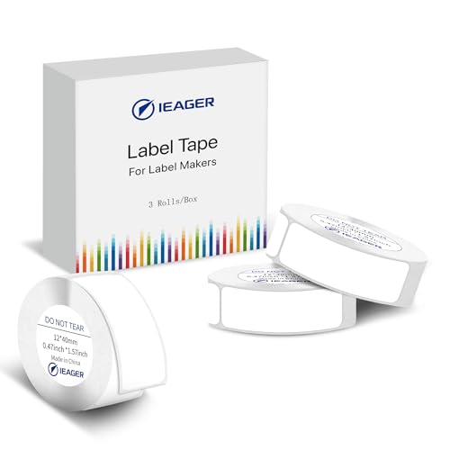 iEager Label Maker Tape, 12mm x 40mm D30 Label Tape, White, 3 Rolls