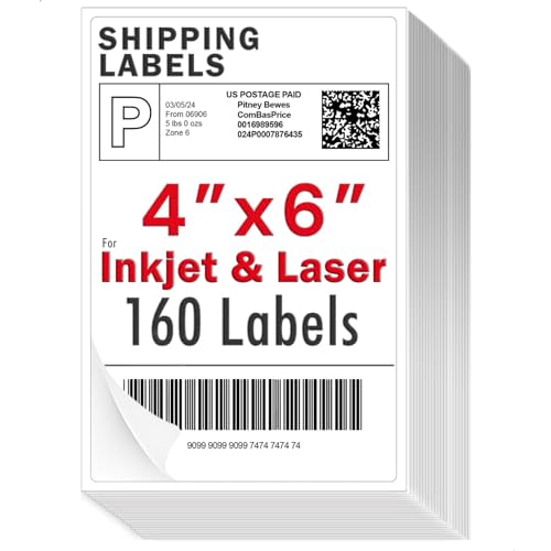 4x6 inch Shipping Labels, Laser and Inkjet Printer Compatible, Multi-Purpose Strong Adhesive Stickers, Matte White 160 Labels
