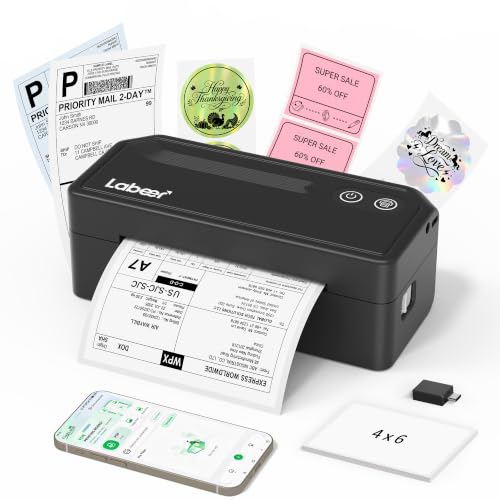 Labeer Bluetooth Thermal Shipping Label Printer, Wireless 4x6 Printer Black