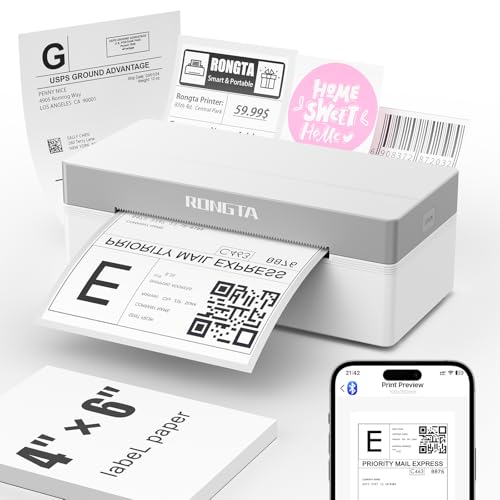 Rongta Shipping Thermal Label Printer, Bluetooth 4x6 Sticker Label Maker Wireless Shipping Label Pri