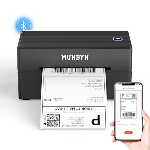 MUNBYN Bluetooth Thermal Label Printer, Wireless 4x6 Shipping Label Printer