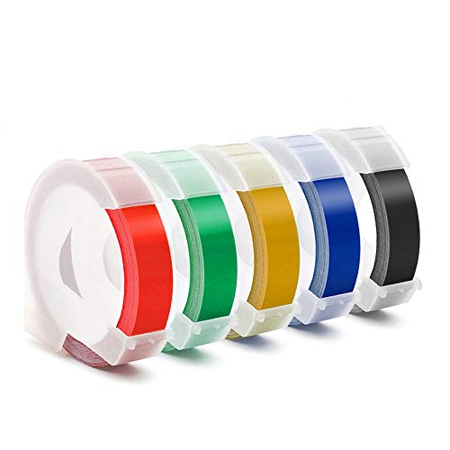 Embossing Label Tape Compatible with Dymo Label Maker,3/8 Inch 3D Plastic Labels Replacement for Dymo Organizer Xpress 12965 DYM 12966 Office Mate II (White on Black/Red/Blue/Yellow/Green)