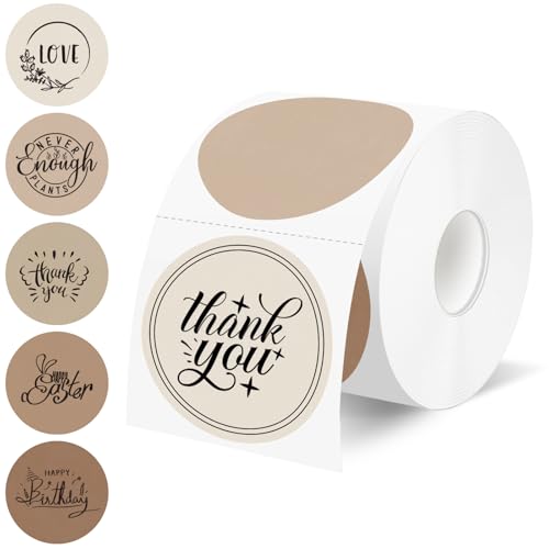 Starziwen 500 Labels/Roll 2" Gradient Brown Round Thermal Labels, Waterproof Circle Blank Thermal Sticker Compatible with Direct Thermal Label Printers for DIY Logo Designs, Thank You, Small Business