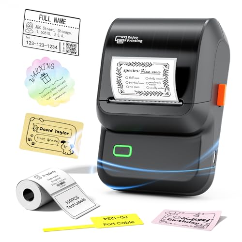 Ponek Label Maker Machine with Tape, 2 Inch Bluetooth Label Printer, Black | APP with 6000+ Templates, Portable Barcode Thermal Sticker Printer, for Small Business, Home, School, Safety Label Makers