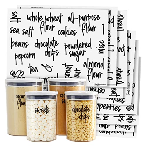 Talented Kitchen Pantry Labels for Food Containers - 157-Piece, Black Script Vinyl - Jar & Bin Labels & Food Storage Organization Stickers